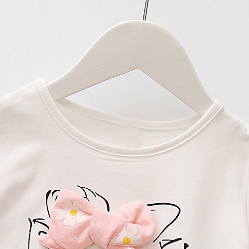 feiXIANG Bebé recién Nacido Ropa Infantil Vestido de niña Bebé Niña Niño de Dibujos Animados Gato Estampado Arco Floral Falso Vestido de Dos Piezas Ropa Linda Mini Vestido Princesa Vestido niña