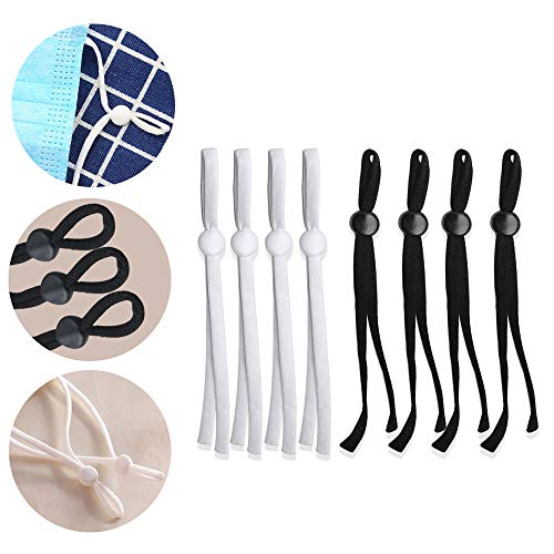 Feliciay 200 bandas elásticas de silicona para cordón plano con hebilla ajustable, orejeras, cuerda bricolaje, tapón antideslizante (negro, blanco) Feliciay 200 bandas elásticas de silicona para cordón plano con hebilla ajustable, orejeras, cuerda bricolaje, tapón antideslizante (negro, blanco)