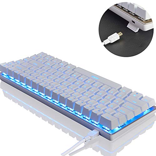 FELiCON Ajazz AK33 Teclado para Juegos con Cable mecánico, LED Azul retroiluminado 82 Teclas E-Sport Gamer Teclado para mecanógrafos de Oficina Que juegan Juegos (Interruptor Negro, Blanco)