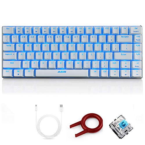 FELiCON Ajazz AK33 Teclado para Juegos con Cable mecánico, LED Azul retroiluminado 82 Teclas E-Sport Gamer Teclado para mecanógrafos de Oficina Que juegan Juegos (Interruptor Negro, Blanco)