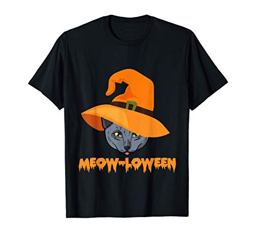 Feliz miau-loween de la madre del gato azul ruso para Hallow Camiseta