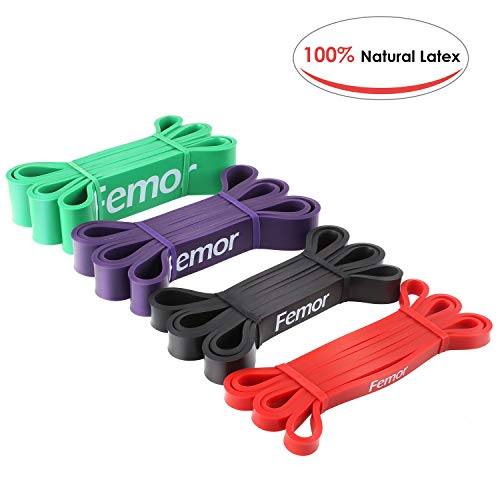 FEMOR 4pcs Bandas Elásticas de Fitness, con 4 Niveles de Resistencia, de Látex Natural, para Entrenamiento de Fuerza, Culturismo, Yoga, Pilates etc