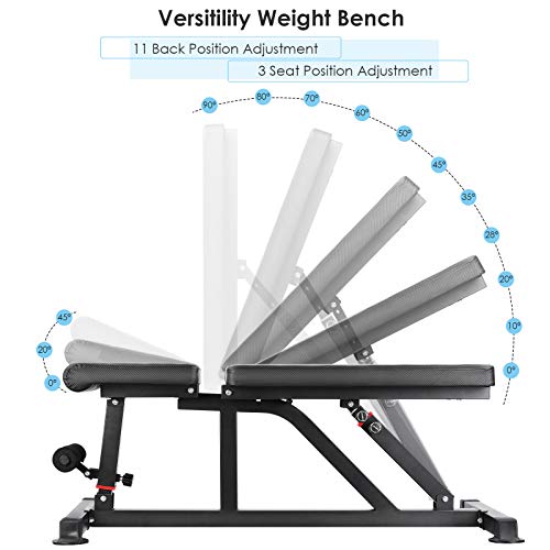 Femor Banco Plegable de Pesas, Banco Multifunción de Ejercicio, Banco de Abdominales 2en1 con Cuerda, Respaldo Ajustable de 7/11 Posiciones,Cargable hasta 120/200kg, Gimnasio en Casa