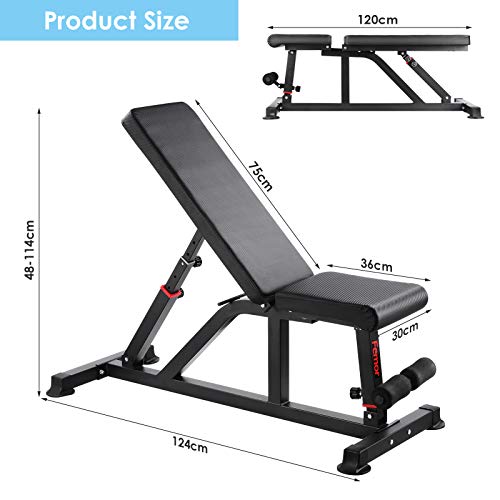 Femor Banco Plegable de Pesas, Banco Multifunción de Ejercicio, Banco de Abdominales 2en1 con Cuerda, Respaldo Ajustable de 7/11 Posiciones,Cargable hasta 120/200kg, Gimnasio en Casa