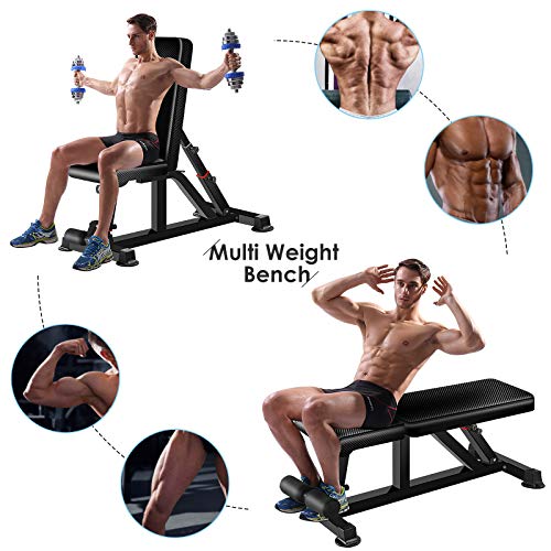 Femor Banco Plegable de Pesas, Banco Multifunción de Ejercicio, Banco de Abdominales 2en1 con Cuerda, Respaldo Ajustable de 7/11 Posiciones,Cargable hasta 120/200kg, Gimnasio en Casa