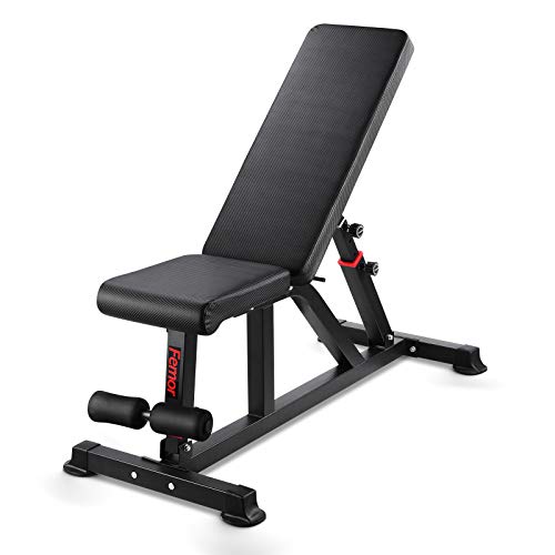 Femor Banco Plegable de Pesas, Banco Multifunción de Ejercicio, Banco de Abdominales 2en1 con Cuerda, Respaldo Ajustable de 7/11 Posiciones,Cargable hasta 120/200kg, Gimnasio en Casa