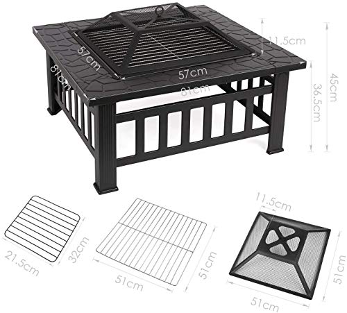 Femor Brasero Exterior, Mesa Brasero, Brasero de Acero Inoxidable para Exteriores, Brasero para Jardín 81 cm, Mesa Cuadrada Estable de 12,5 kg para Decoración de Jardín, Cubo de Hielo