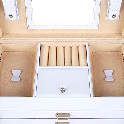 Femor Caja Joyero 4 Niveles, Caja para Joyas con Espejo y 3 Cajones, Interior de Terciopelo, de Viaje, con Cerradura, para Pendientes,Collares,Pulseras,Anillos,Relojes,Gafas,Regalo para Navidad Mujer Femor Caja Joyero 4 Niveles, Caja para Joyas con Espejo y 3 Cajones, Interior de Terciopelo, de Viaje, con Cerradura, para Pendientes,Collares,Pulseras,Anillos,Relojes,Gafas,Regalo para Navidad Mujer