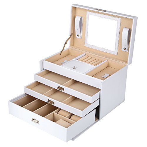 Femor Caja Joyero 4 Niveles, Caja para Joyas con Espejo y 3 Cajones, Interior de Terciopelo, de Viaje, con Cerradura, para Pendientes,Collares,Pulseras,Anillos,Relojes,Gafas,Regalo para Navidad Mujer Femor Caja Joyero 4 Niveles, Caja para Joyas con Espejo y 3 Cajones, Interior de Terciopelo, de Viaje, con Cerradura, para Pendientes,Collares,Pulseras,Anillos,Relojes,Gafas,Regalo para Navidad Mujer