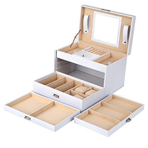 Femor Caja Joyero 4 Niveles, Caja para Joyas con Espejo y 3 Cajones, Interior de Terciopelo, de Viaje, con Cerradura, para Pendientes,Collares,Pulseras,Anillos,Relojes,Gafas,Regalo para Navidad Mujer Femor Caja Joyero 4 Niveles, Caja para Joyas con Espejo y 3 Cajones, Interior de Terciopelo, de Viaje, con Cerradura, para Pendientes,Collares,Pulseras,Anillos,Relojes,Gafas,Regalo para Navidad Mujer