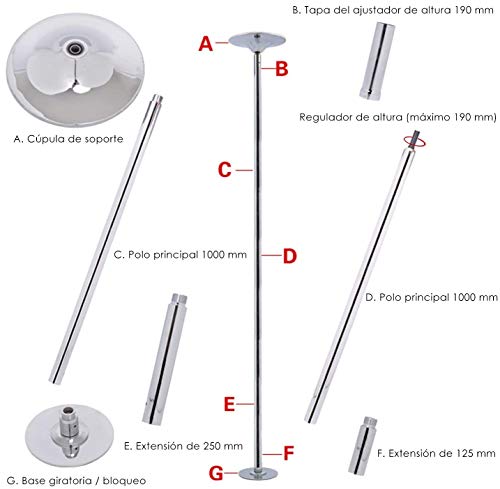 Femor Pole Dance Barra para Baile Sexies de Acero Inoxidable, Diámetro de 45mm, Longitud de 2.235m - 2.745m, Ideal para Ejercitarse y Practicar Giros Dinámicos, Adecuada para Casa, Gimnasio o Bar