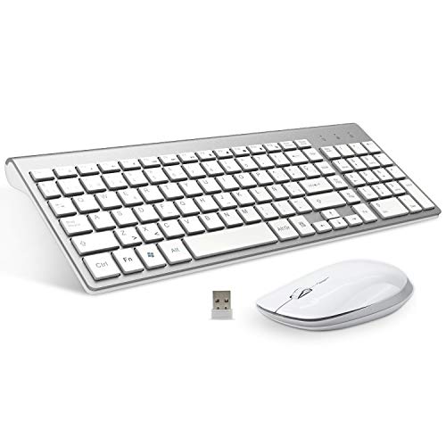 FENIFOX Teclado y Raton inalambrico, diseño ergonómico 2,4 G Teclado inalámbrico y ratón Combinado con Nano Receptor USB para PC de Escritorio, Mac OS Windows Linux (Plata)