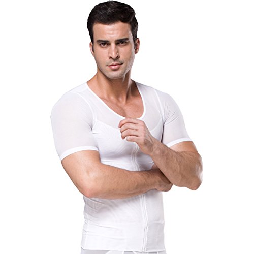 FEOYA - Hombre Camiseta con Faja de Cinturón para Adelgazar Reductora de Peso Moldeadora para la Cintura con Cremallera Shaper Shapewear- Blanco - M