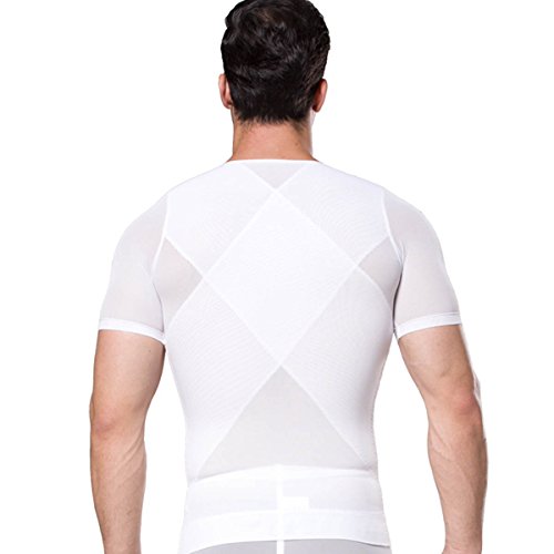 FEOYA - Hombre Camiseta con Faja de Cinturón para Adelgazar Reductora de Peso Moldeadora para la Cintura con Cremallera Shaper Shapewear- Blanco - M