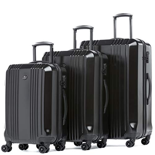 FERGÉ Juego 3 Maletas rígidas Cannes Equipaje de Viaje Dura Trolley Set con 4 Ruedas giratorias Negro FERGÉ Juego 3 Maletas rígidas Cannes Equipaje de Viaje Dura Trolley Set con 4 Ruedas giratorias Negro