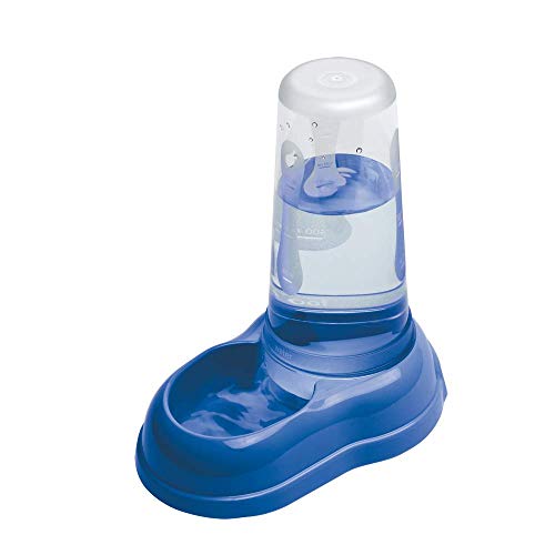 Ferplast Dispensador de Comida o Agua para Perros y Gatos AZIMUT 600, croquetas, Comida Seca o Agua, 0,6 L, Plástico, Depósito Transparente, Base Antideslizante, 12,5 x 19 x h 19,5 cm Azul Marino