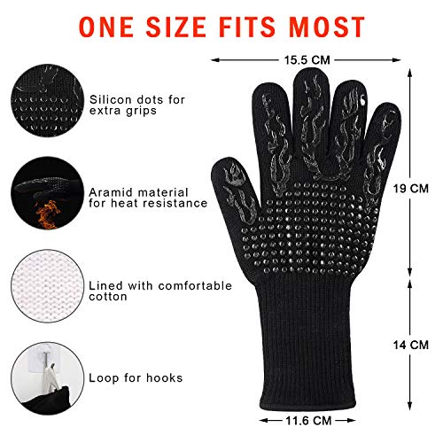 Fesoar Guantes de Barbacoa,Guantes para Horno,Guantes de Cocina,Oven Gloves Resistencia Térmica hasta 1472 ° C,Certificación EN407 de protección contra Alta Temperatura (1 Par) (Negro) Fesoar Guantes de Barbacoa,Guantes para Horno,Guantes de Cocina,Oven Gloves Resistencia Térmica hasta 1472 ° C,Certificación EN407 de protección contra Alta Temperatura (1 Par) (Negro)