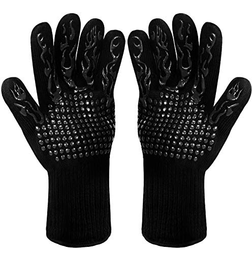 Fesoar Guantes de Barbacoa,Guantes para Horno,Guantes de Cocina,Oven Gloves Resistencia Térmica hasta 1472 ° C,Certificación EN407 de protección contra Alta Temperatura (1 Par) (Negro)