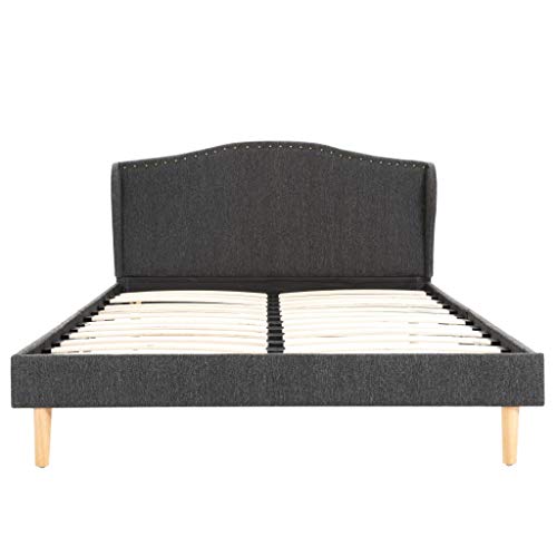 Festnight Estructura de Cama de Tela Gris Topo 208 x 125 x 82,5 cm / 200 x 120 cm, Estructura de Cama, Somier Basic Cama, Marco de Madera, Muebles Bonitos Cama de Matrimonio Moderna Somier