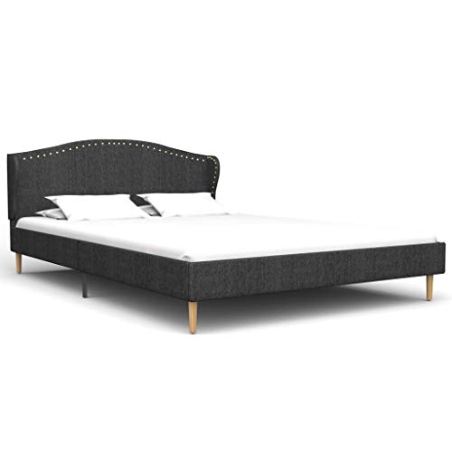 Festnight Estructura de Cama de Tela Gris Topo 208 x 125 x 82,5 cm / 200 x 120 cm, Estructura de Cama, Somier Basic Cama, Marco de Madera, Muebles Bonitos Cama de Matrimonio Moderna Somier