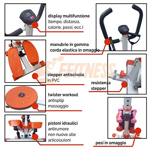 FFitness Stepper Twister Ffitnes, Herramienta Profesional multifunción para el hogar, Unisex, Adulto, Blanco, Mediano