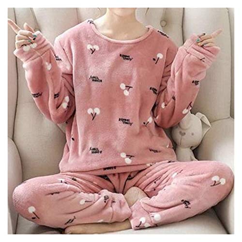 Fgolphd Nuevo 2020 Navidad Invierno Franela cálida Mujer Pijamas Sets Grueso Coral Velvet Manga Larga Domine Ropa de Dormir Pijamas Set Girl (Color : Huangse Xiong, Size : XLage)