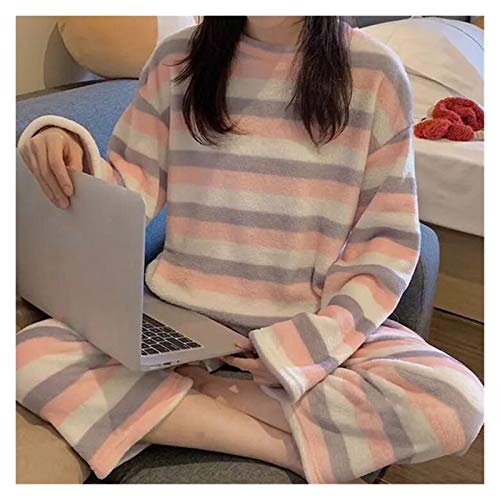 Fgolphd Nuevo 2020 Navidad Invierno Franela cálida Mujer Pijamas Sets Grueso Coral Velvet Manga Larga Domine Ropa de Dormir Pijamas Set Girl (Color : Huangse Xiong, Size : XLage)