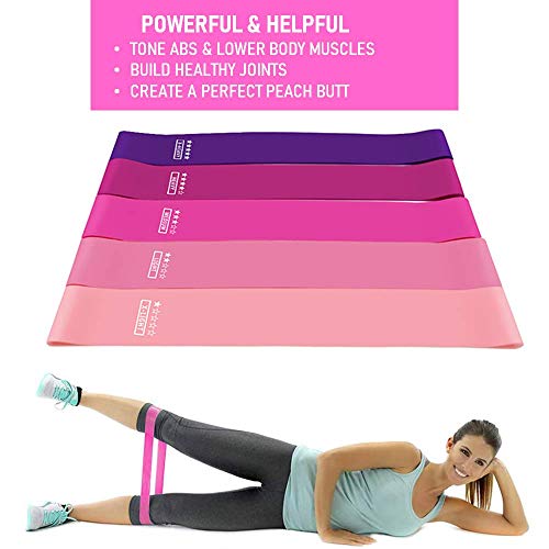 FiiMoo Bandas de Resistencia, [Set de 5] Bandas Elasticas Fitness Látex Natural con 5 Niveles Ejercicios en Piernas para Yoga, Pilates, Crossfit, Estiramientos, Fuerza, Gimnasio en Casa y más