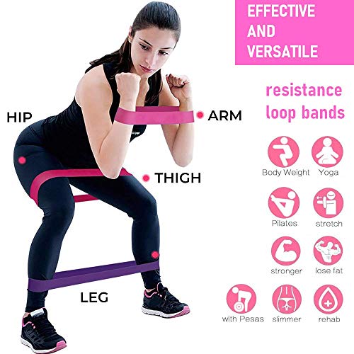 FiiMoo Bandas de Resistencia, [Set de 5] Bandas Elasticas Fitness Látex Natural con 5 Niveles Ejercicios en Piernas para Yoga, Pilates, Crossfit, Estiramientos, Fuerza, Gimnasio en Casa y más