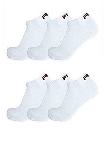 Fila® - 6 pares de calcetines bajos deportivos Quarter Sneakers unisex, tallas 35-46, de color liso Blanco 39-42