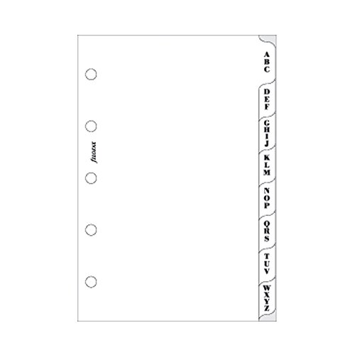 Filofax - Separador para mini archivador (A-Z, 3 letras por pestaña), color blanco Filofax - Separador para mini archivador (A-Z, 3 letras por pestaña), color blanco