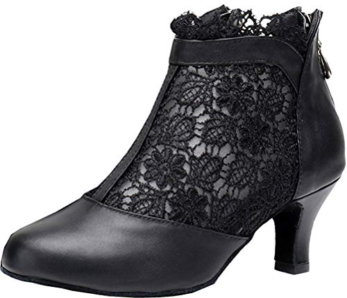 Find Nice Botines de baile latino para mujer, con cierre de cremallera y puntera cerrada, color Negro, talla 39 EU