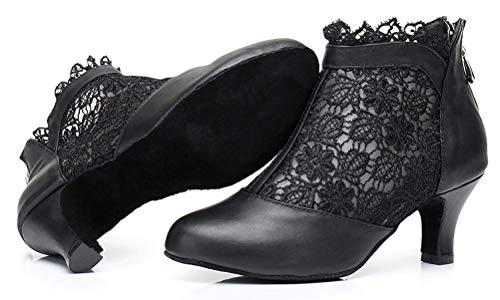 Find Nice Botines de baile latino para mujer, con cierre de cremallera y puntera cerrada, color Negro, talla 39 EU