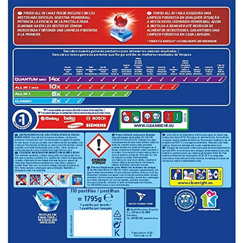 Finish Powerball All in 1 Max - Pastillas para el lavavajillas todo en 1 - formato 110 unidades