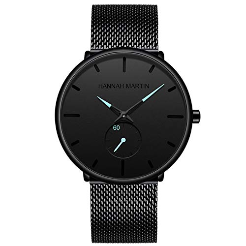 Fino Minimalista Moda Relojes de Pulsera Hombres Vestir Casual Impermeable Reloj Cuarzo con Banda Negro Acero Inoxidable Malla Ultra analogico para Hombre Mujer