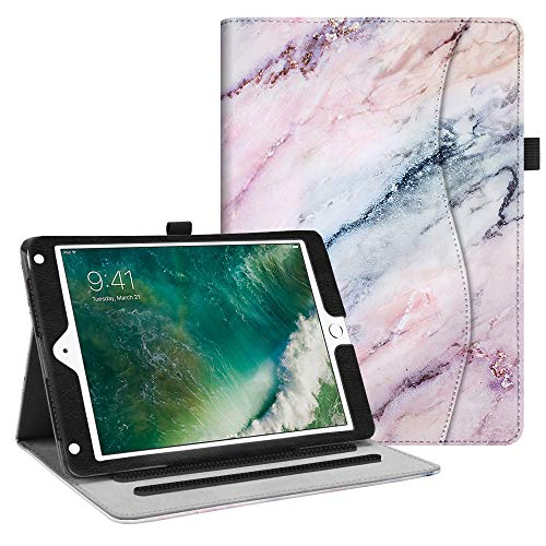 Fintie Funda Compatible con iPad 9.7 2018/2017, iPad Air 2, iPad Air - [Multiángulo] Carcasa de Cuero Sintético con Bolsillo Función de Soporte y Auto-Reposo/Activación, Mármol Rosa