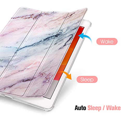 Fintie Funda para iPad 10,2" 2020/2019 con Soporte Integrado para Pencil - Trasera Transparente Carcasa Ligera Función de Auto-Reposo/Activación para iPad 8/7.ª Generación, Mármol Rosa