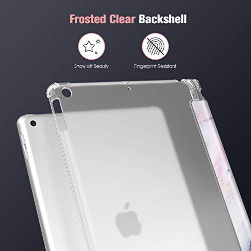 Fintie Funda para iPad 10,2" 2020/2019 con Soporte Integrado para Pencil - Trasera Transparente Carcasa Ligera Función de Auto-Reposo/Activación para iPad 8/7.ª Generación, Mármol Rosa