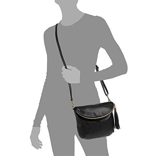 FIRENZE ARTEGIANI. Ancona Bolso Bandolera Mujer.Piel auténtica Savage .Made in Italy. Vera Pelle Italiana.23x4x19 cm. Color: Negro FIRENZE ARTEGIANI. Ancona Bolso Bandolera Mujer.Piel auténtica Savage .Made in Italy. Vera Pelle Italiana.23x4x19 cm. Color: Negro
