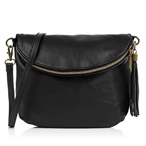 FIRENZE ARTEGIANI. Ancona Bolso Bandolera Mujer.Piel auténtica Savage .Made in Italy. Vera Pelle Italiana.23x4x19 cm. Color: Negro FIRENZE ARTEGIANI. Ancona Bolso Bandolera Mujer.Piel auténtica Savage .Made in Italy. Vera Pelle Italiana.23x4x19 cm. Color: Negro