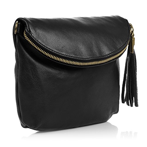 FIRENZE ARTEGIANI. Ancona Bolso Bandolera Mujer.Piel auténtica Savage .Made in Italy. Vera Pelle Italiana.23x4x19 cm. Color: Negro FIRENZE ARTEGIANI. Ancona Bolso Bandolera Mujer.Piel auténtica Savage .Made in Italy. Vera Pelle Italiana.23x4x19 cm. Color: Negro
