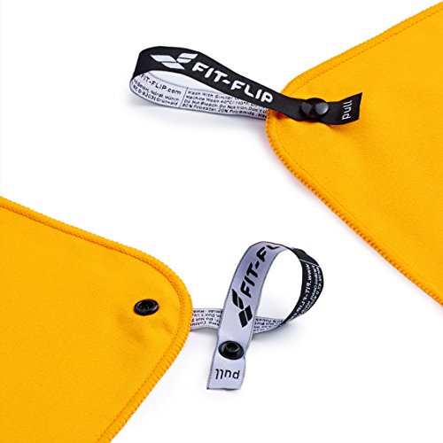 Fit-Flip Toalla Microfibra – en 11 Colores, 8 tamaños – Ultraligera y compacta – Toalla Secado rapido – Toalla Playa Microfibra y Toalla Deporte Gimnasio (30x50cm Amarillo - sin Bolsa)