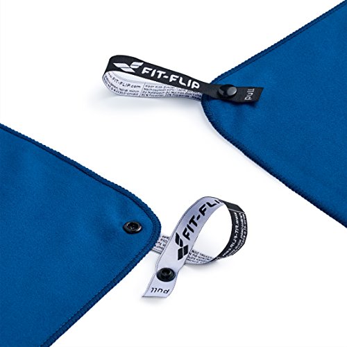 Fit-Flip Toalla Microfibra – en Todos los tamaños, 12 Colores – Ultraligera y compacta – Toalla Secado rapido – Toalla Playa Microfibra y Toalla Deporte Gimnasio (2X 30x50cm Azul Real + 1 Bolsa)