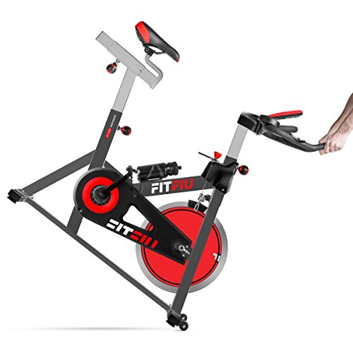 FITFIU Fitness BESP-22 Bicicleta indoor ergonómica con disco de inercia de 24kg y resistencia regulable, Bici de entrenamiento fitness con sillín ajustable, pulsómetro y pantalla LCD