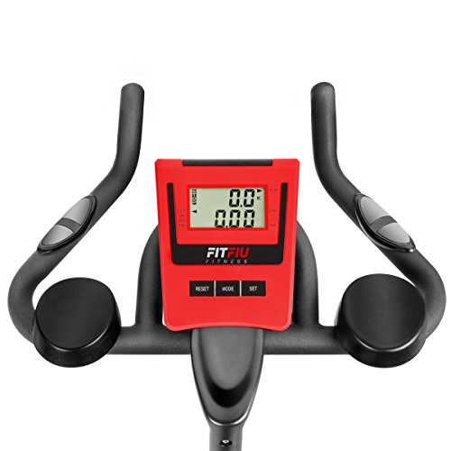 FITFIU Fitness BESP-22 Bicicleta indoor ergonómica con disco de inercia de 24kg y resistencia regulable, Bici de entrenamiento fitness con sillín ajustable, pulsómetro y pantalla LCD