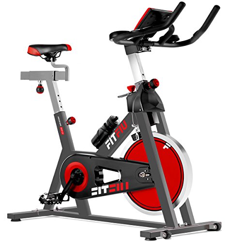 FITFIU Fitness BESP-22 Bicicleta indoor ergonómica con disco de inercia de 24kg y resistencia regulable, Bici de entrenamiento fitness con sillín ajustable, pulsómetro y pantalla LCD