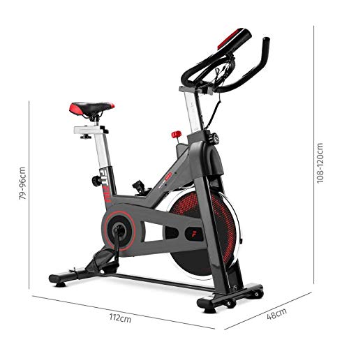 FITFIU Fitness BESP-70 Bicicleta indoor con disco de inercia de 13kg, pantalla LCD y pulsómetro, Bici entrenamineto fitness con sillín y manillar ajustables