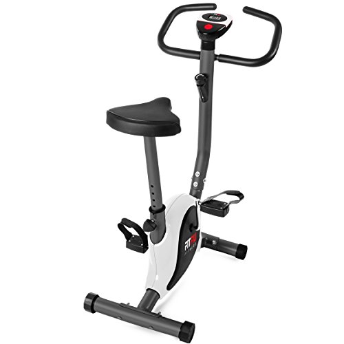 FITFIU Fitness BEST-100 Bicicleta estática compacta color Gris, regulable en 8 niveles de resistencia, sillín ajustable en altura y pantalla LCD, Entrenamiento fitness en casa