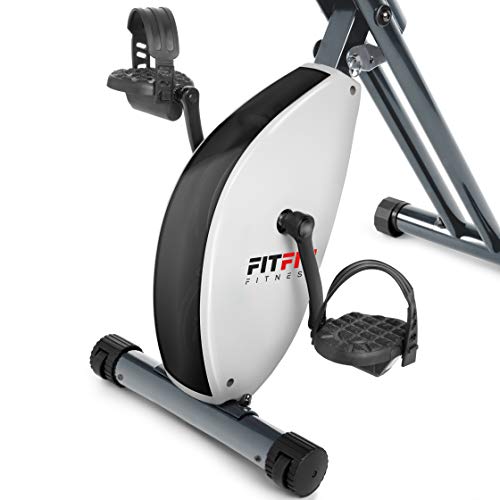 FITFIU Fitness BEST-220 Bicicleta Estática plegable con respaldo regulable, Pulsómetro y volante de inercia de 8kg regulable a 8 niveles de esfuerzo, Entrenamiento cardio y fitness