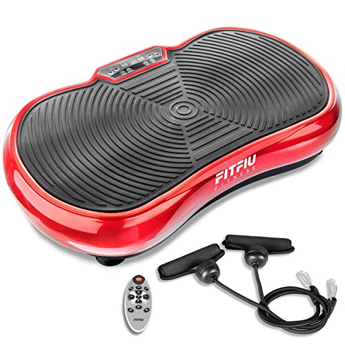 FITFIU Fitness PV-100 Plataforma vibratoria oscilante color Rojo con potencia de 400w y 9 programas, Incluye cuerdas elásticas, adecuada para adelgazar con vibración y ejercicios musculares